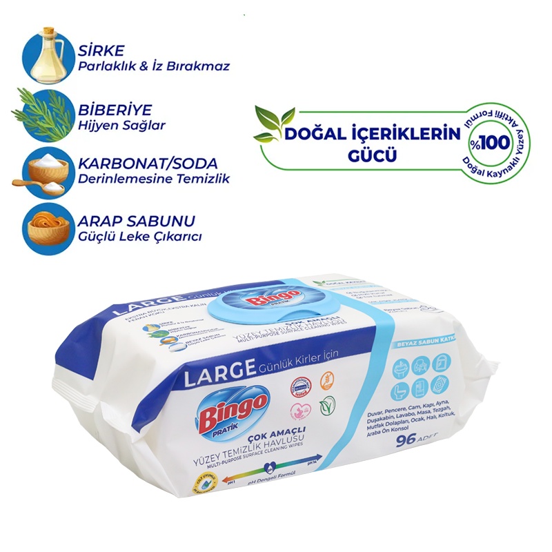 Bingo Pratik Large Yüzey Temizlik Havlusu Beyaz Sabun 96 Lı - BİNGO