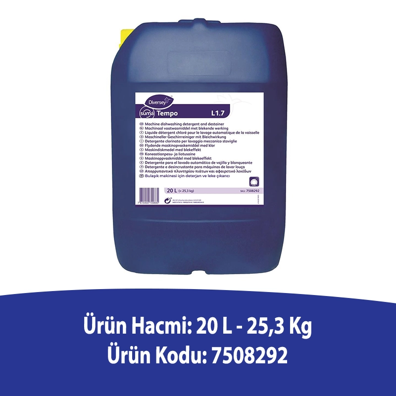 Diversey Suma Tempo L1.7 Klorlu Bulaşık Makinesi Deterjanı 20 L - 2