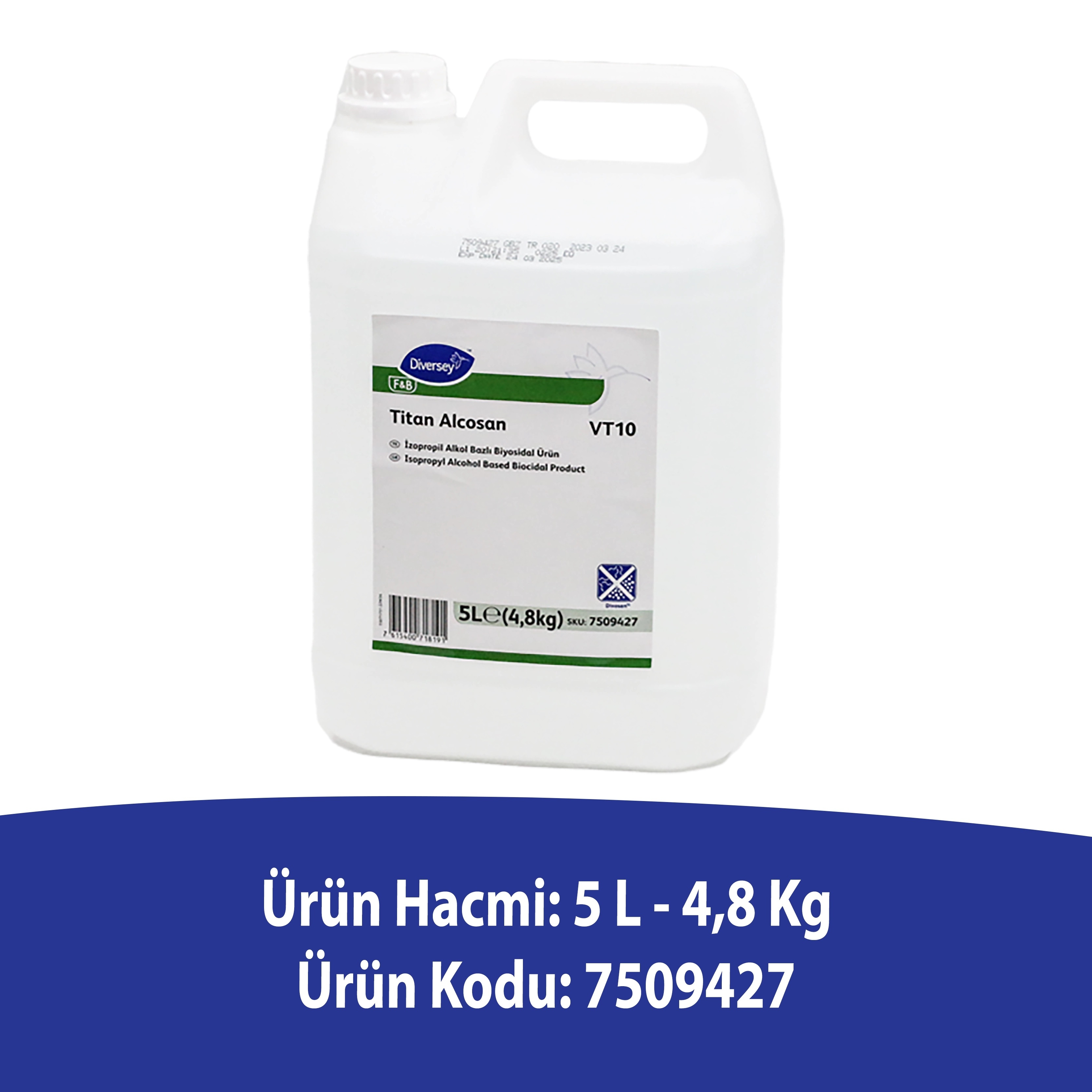 Diversey Titan Alcosan VT10 Yüzey Dezenfektanı Biyosidal Ürün 5L/ 4,8 Kg - 2