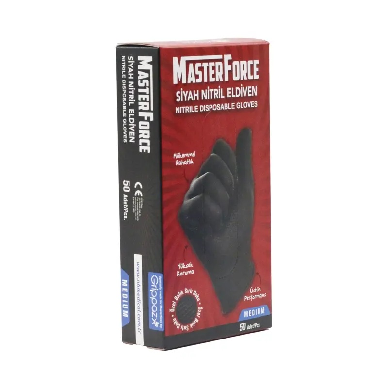 Haspet MasterForce Siyah Nitril Muayene Eldiveni M Beden 50Li - Haspet