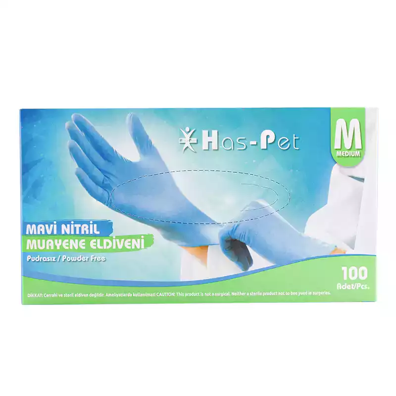 Haspet Mavi Nitril Medium Pudrasız Muayene Eldiveni 100'lü - 1