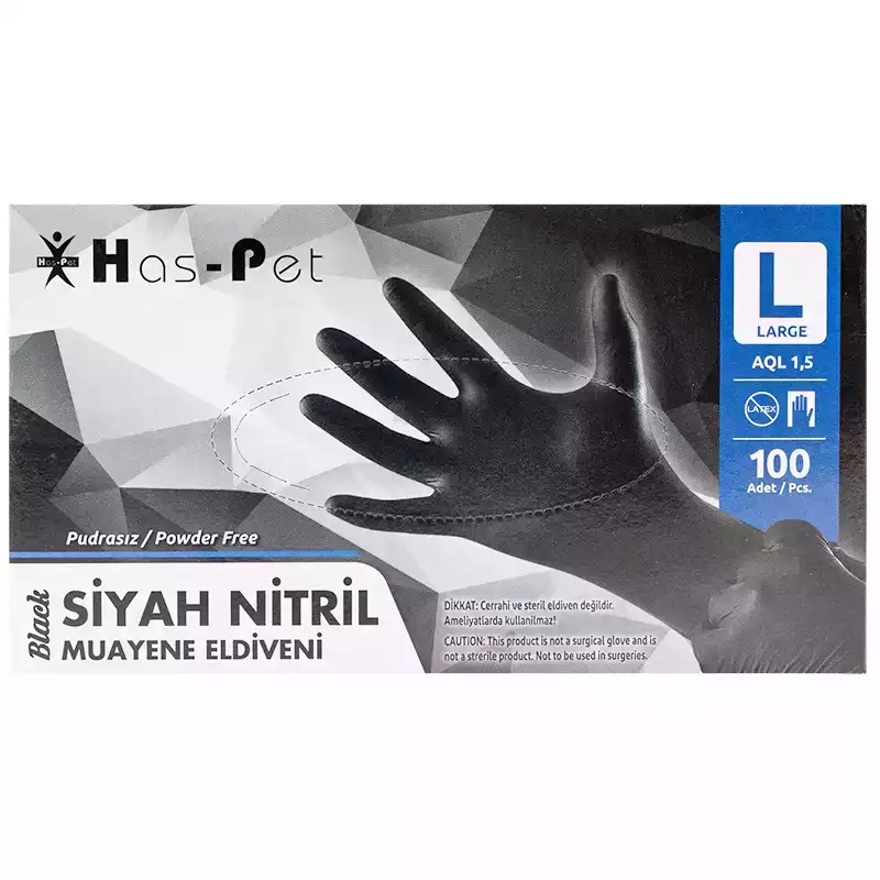 Haspet Siyah Nitril Large Pudrasız Muayene Eldiveni 100' Lü - Haspet