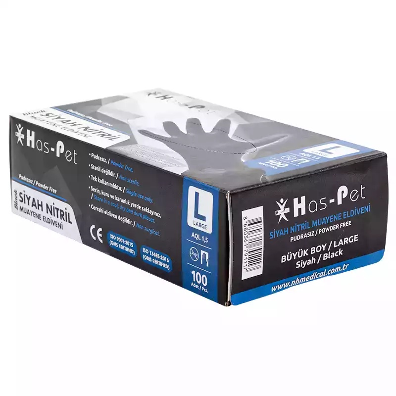 Haspet Siyah Nitril Large Pudrasız Muayene Eldiveni 100' Lü - Haspet (1)
