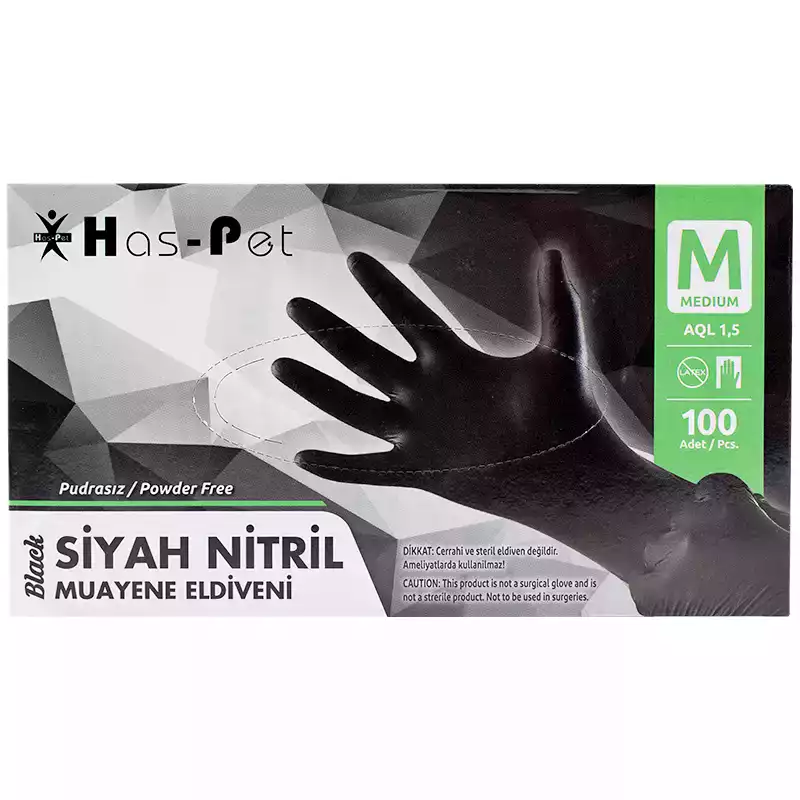 Haspet Siyah Nitril Medium Pudrasız Muayene Eldiveni 100'lü - 1