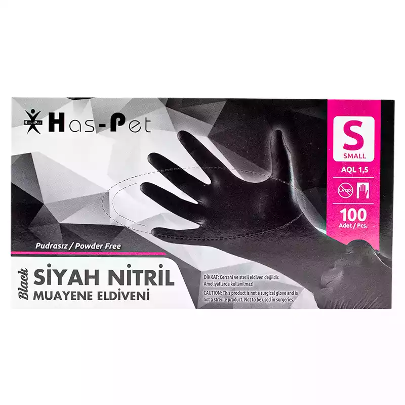 Haspet Siyah Nitril Small Pudrasız Muayene Eldiveni 100' Lü - 1