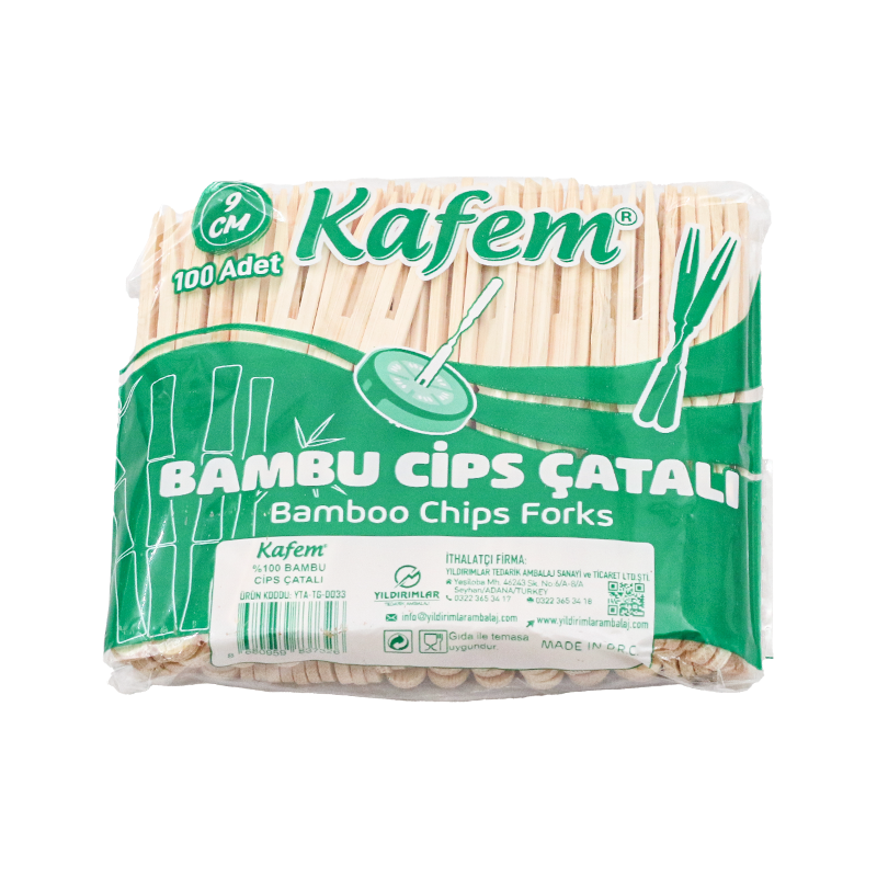 Kafem Bambu Cips Çatalı 9 Cm 100 Adet - 4