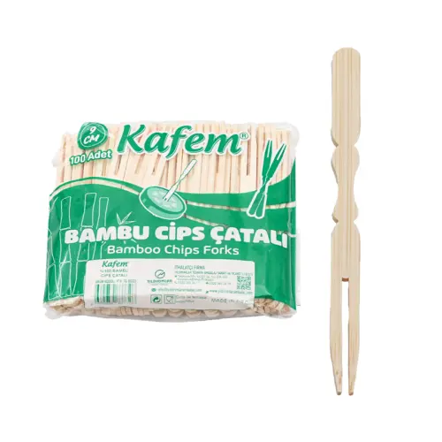 Kafem Bambu Cips Çatalı 9 Cm 100 Adet - 1