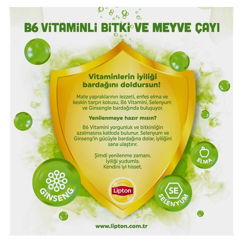 Lipton B6 Vitaminli Bitki ve Meyve Çayı Elma Aromalı 18'li Paket - Thumbnail