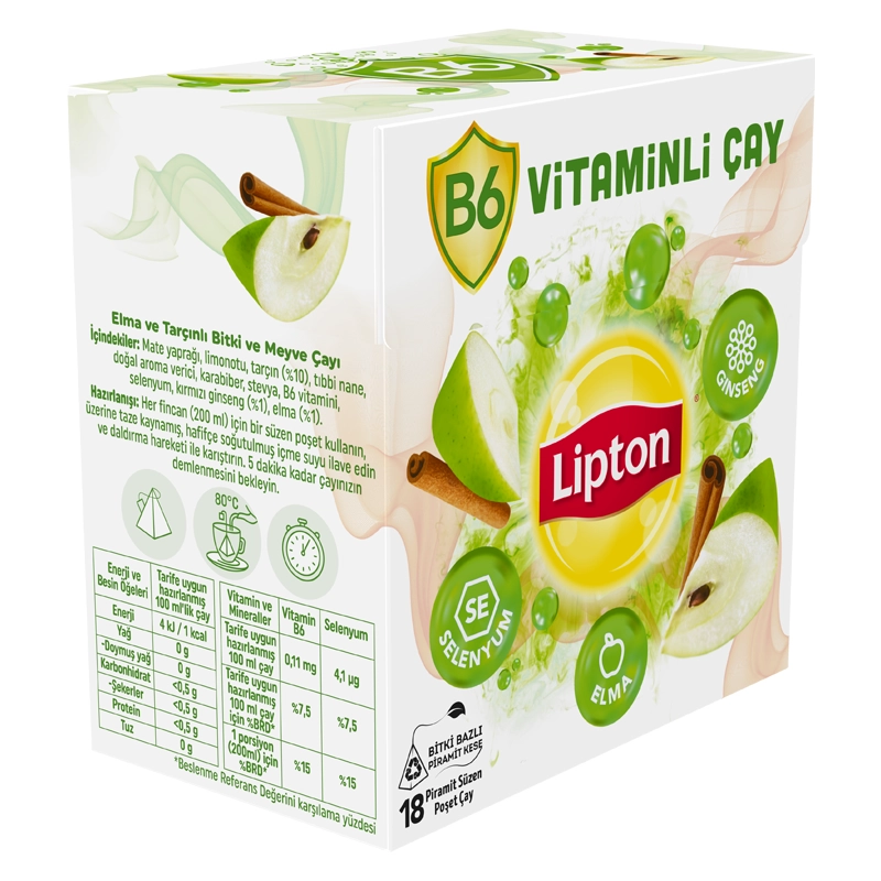 Lipton B6 Vitaminli Bitki ve Meyve Çayı Elma Aromalı 18'li Paket - 4
