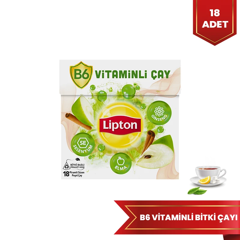 Lipton B6 Vitaminli Bitki ve Meyve Çayı Elma Aromalı 18'li Paket - 1