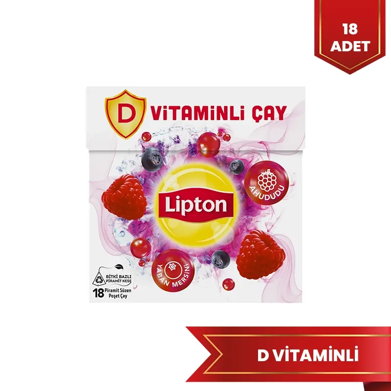Lipton D Vitaminli Bitki ve Meyve Çayı Ahududu Yaban Mersini Aromalı 18'li Paket - 1