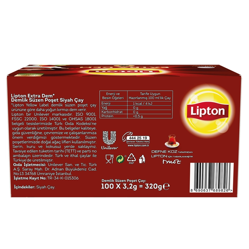 Lipton Extra Dem Demlik Poşet Çay 100'lü Siyah Çay