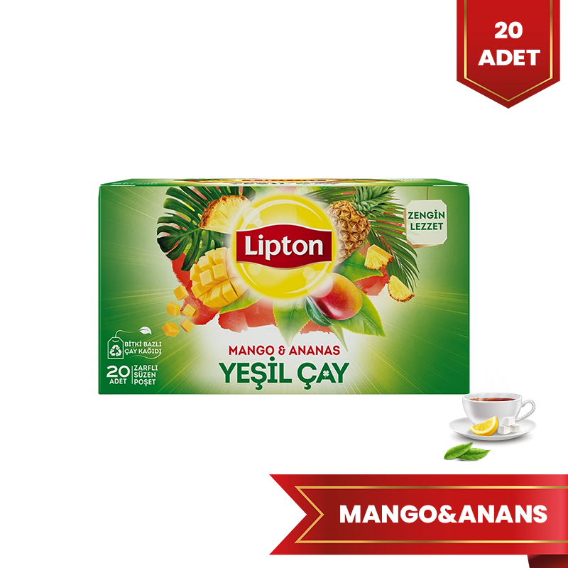 Lipton Tropikal Mango Ananas Yeşil Çay Bardak Poşet Bitki Çayı 20'li - 1