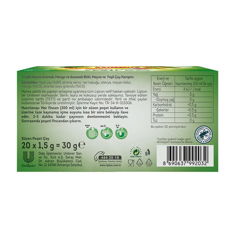 Lipton Tropikal Yeşil Bardak Poşet Çay 20'li - 4