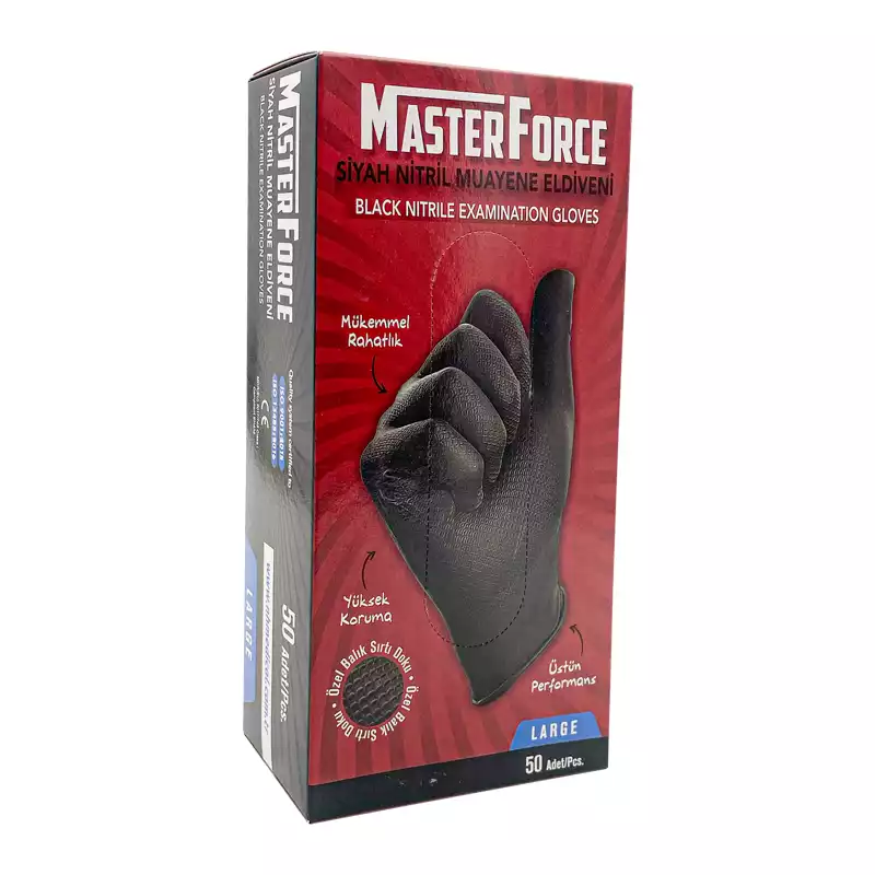 MasterForce Siyah Nitril Muayene Eldiveni Large Haspet 50'Li