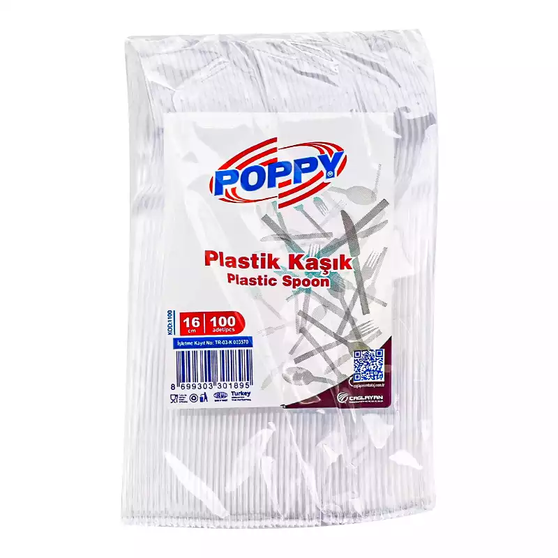 Poppy Ekonomik Plastik Kaşık 100'lü - 1