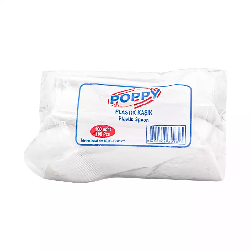 Poppy Plastik Kaşık 2,20 Gr Beyaz 100'lü - 1