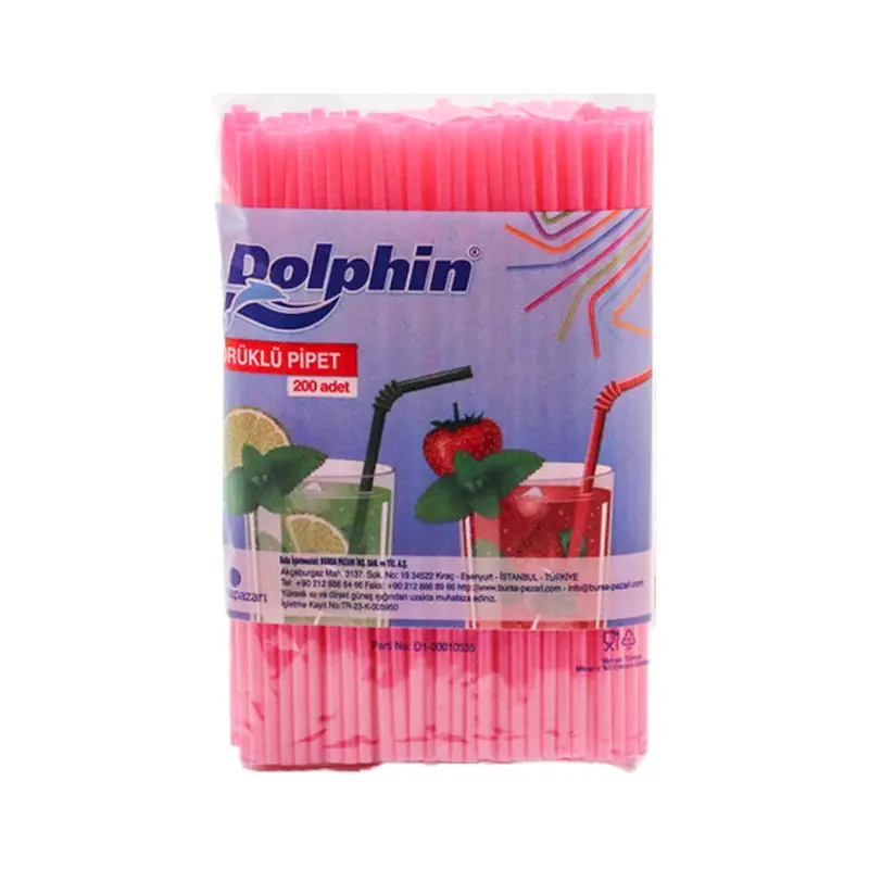 Dolphin Renkli Körüklü Pipet 200 Adet - 5