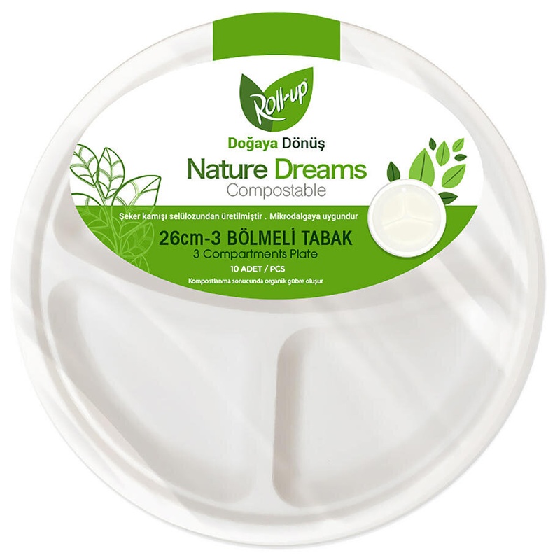 Roll Up Nature Dreams Doğa Dostu Karton Tabak 26 Cm 3 Gözlü 6lı - ROLL-UP