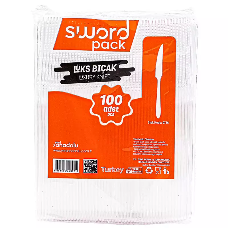 Sword Lüx Şeffaf Plastik Bıçak 2,8 Gr 100'lü - 1